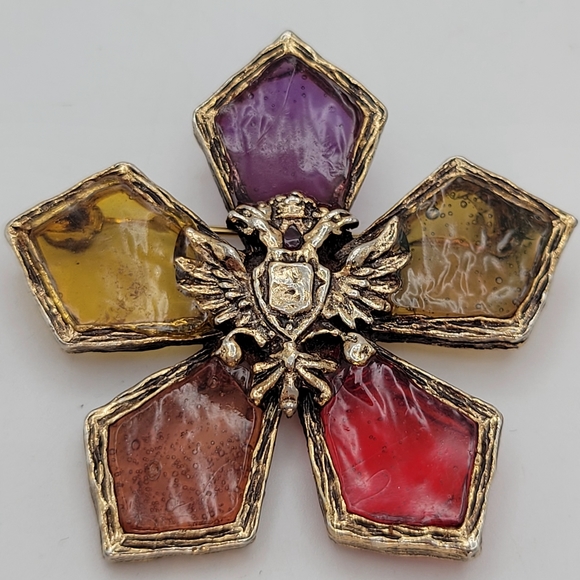 Coro Jewelry - Coro | Vintage Venetian Glow Star Stained Glass Brooch